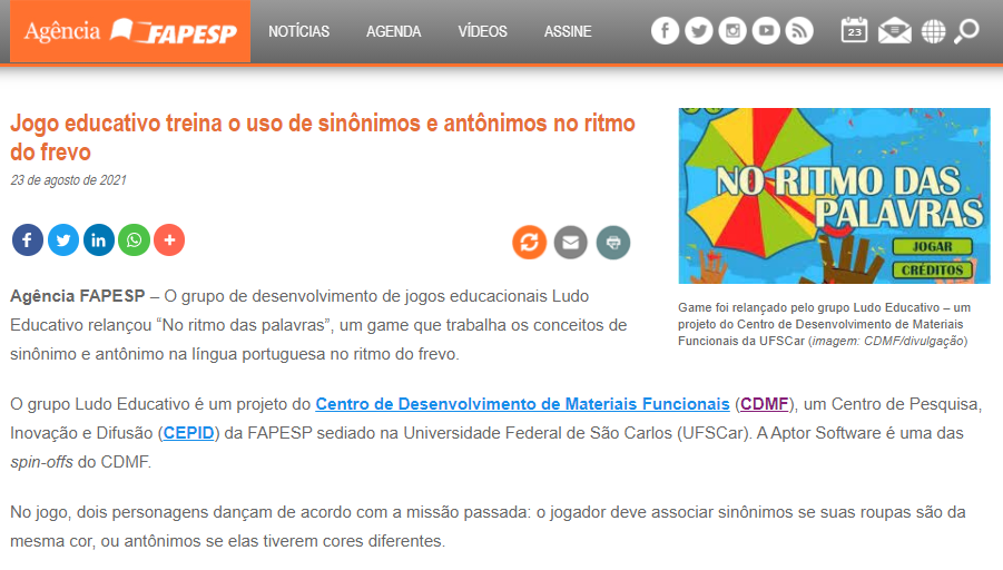 No ritmo das palavras', novo jogo do Ludo Educativo - Centro de  Desenvolvimento de Materiais Funcionais CEPID-FAPESP