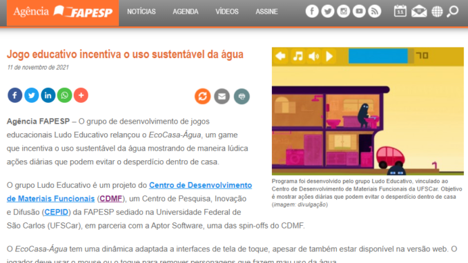 Jogo educativo incentiva o uso sustentável da água